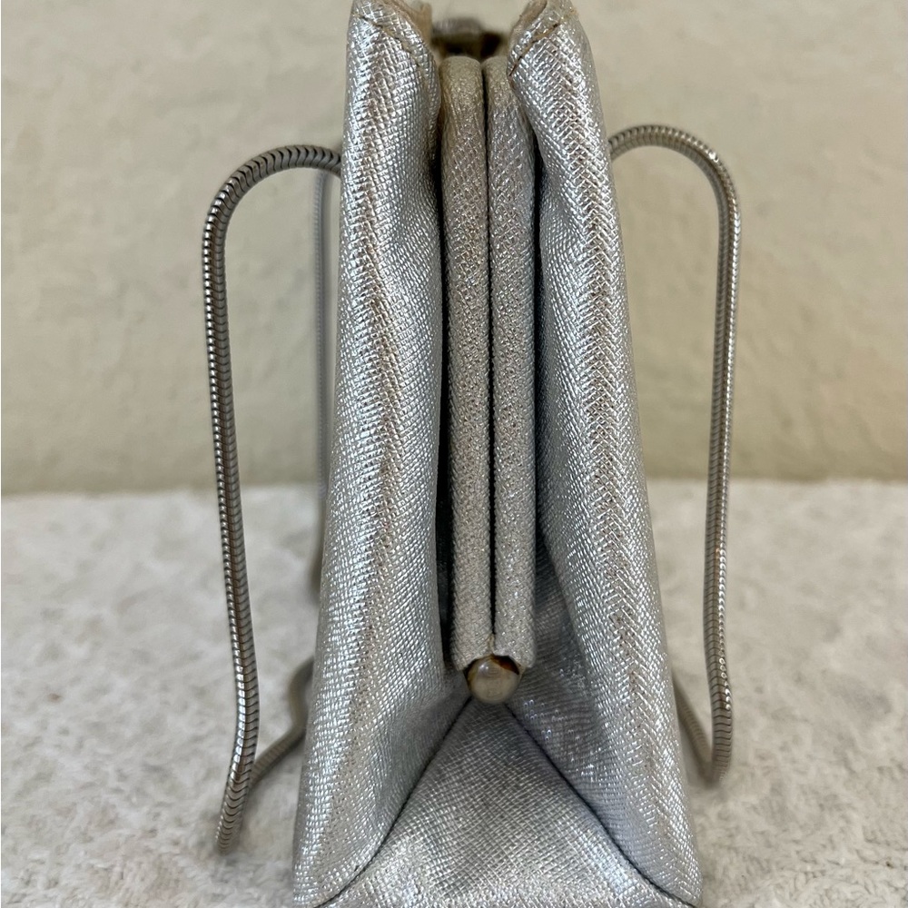 Vintage 1950's Silver GOUBAUD DE PARIS 5th Ave NY Clam Shell Evening Bag /Clutch - Picture 9 of 11